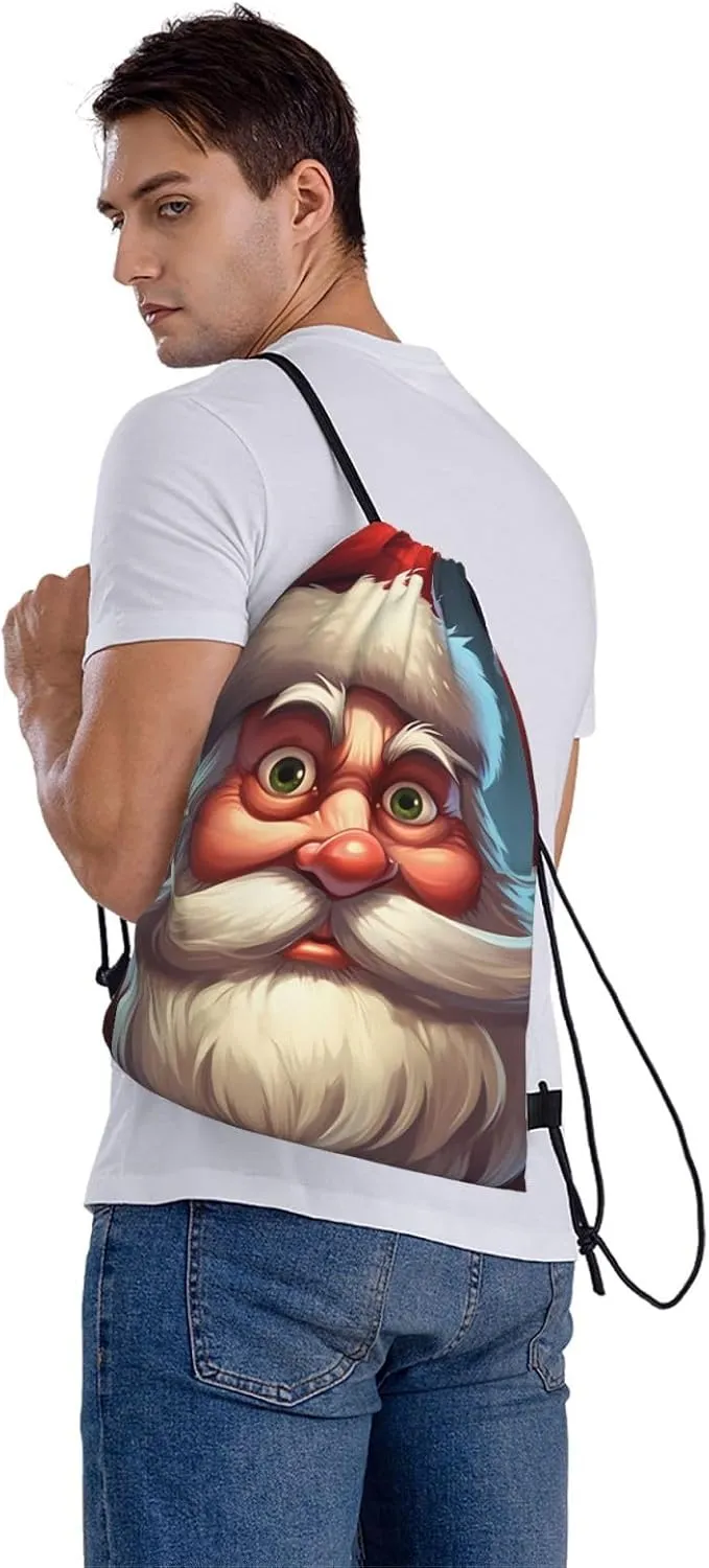 Drawstring Backpack Gym Bag Cinch Bag Draw String Back Bag Staring Santa Claus Drawstring Bags for Travel