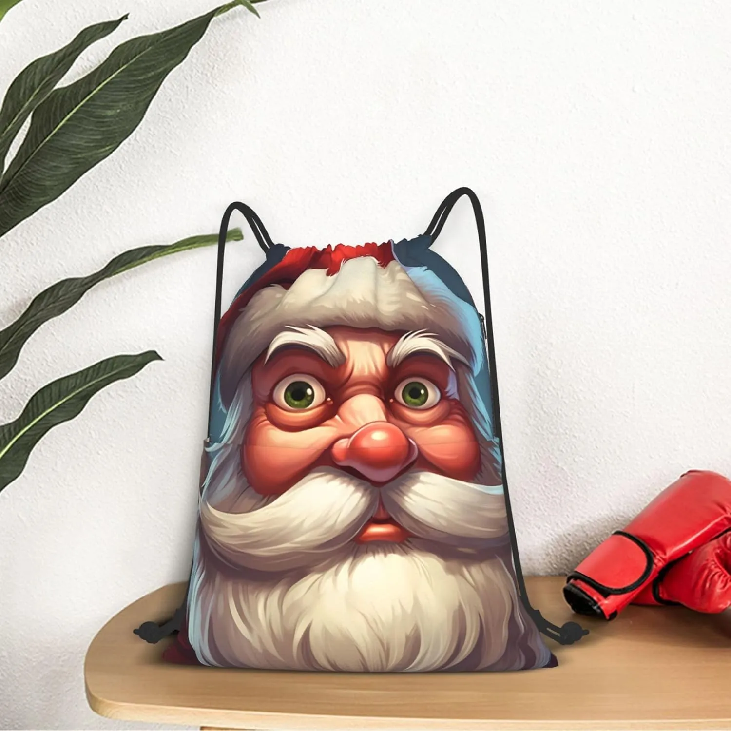 Drawstring Backpack Gym Bag Cinch Bag Draw String Back Bag Staring Santa Claus Drawstring Bags for Travel