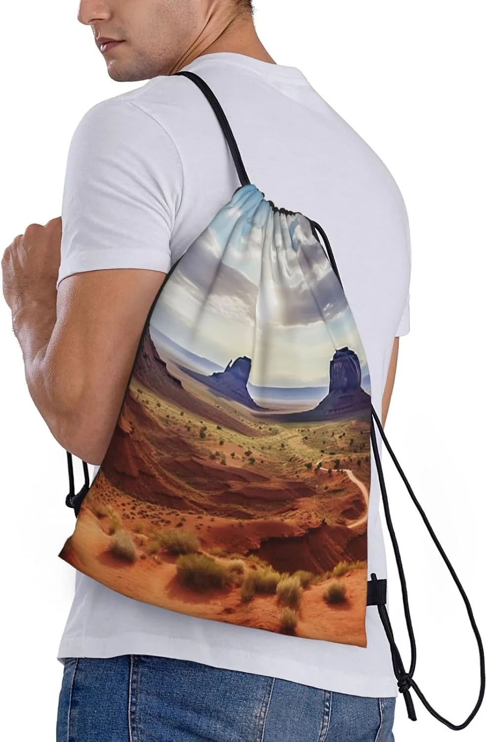 Drawstring Backpack Gym Bag Cinch Bag Foldable Draw String Back Bag Landscape of Monument Valley Drawstring Bags for Travel