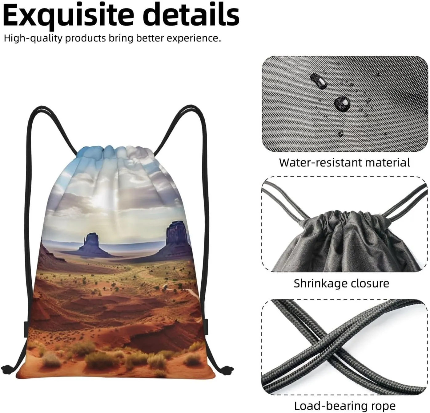 Drawstring Backpack Gym Bag Cinch Bag Foldable Draw String Back Bag Landscape of Monument Valley Drawstring Bags for Travel