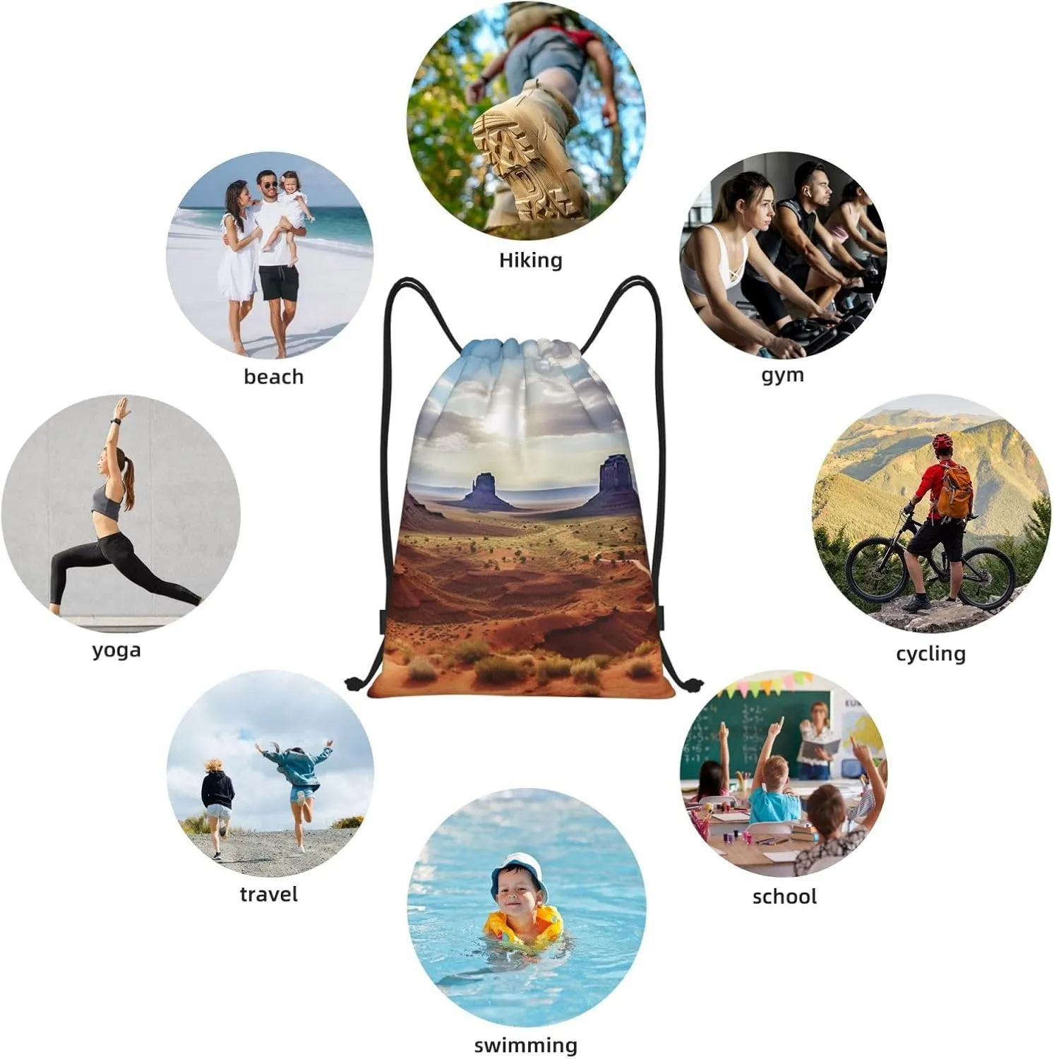 Drawstring Backpack Gym Bag Cinch Bag Foldable Draw String Back Bag Landscape of Monument Valley Drawstring Bags for Travel