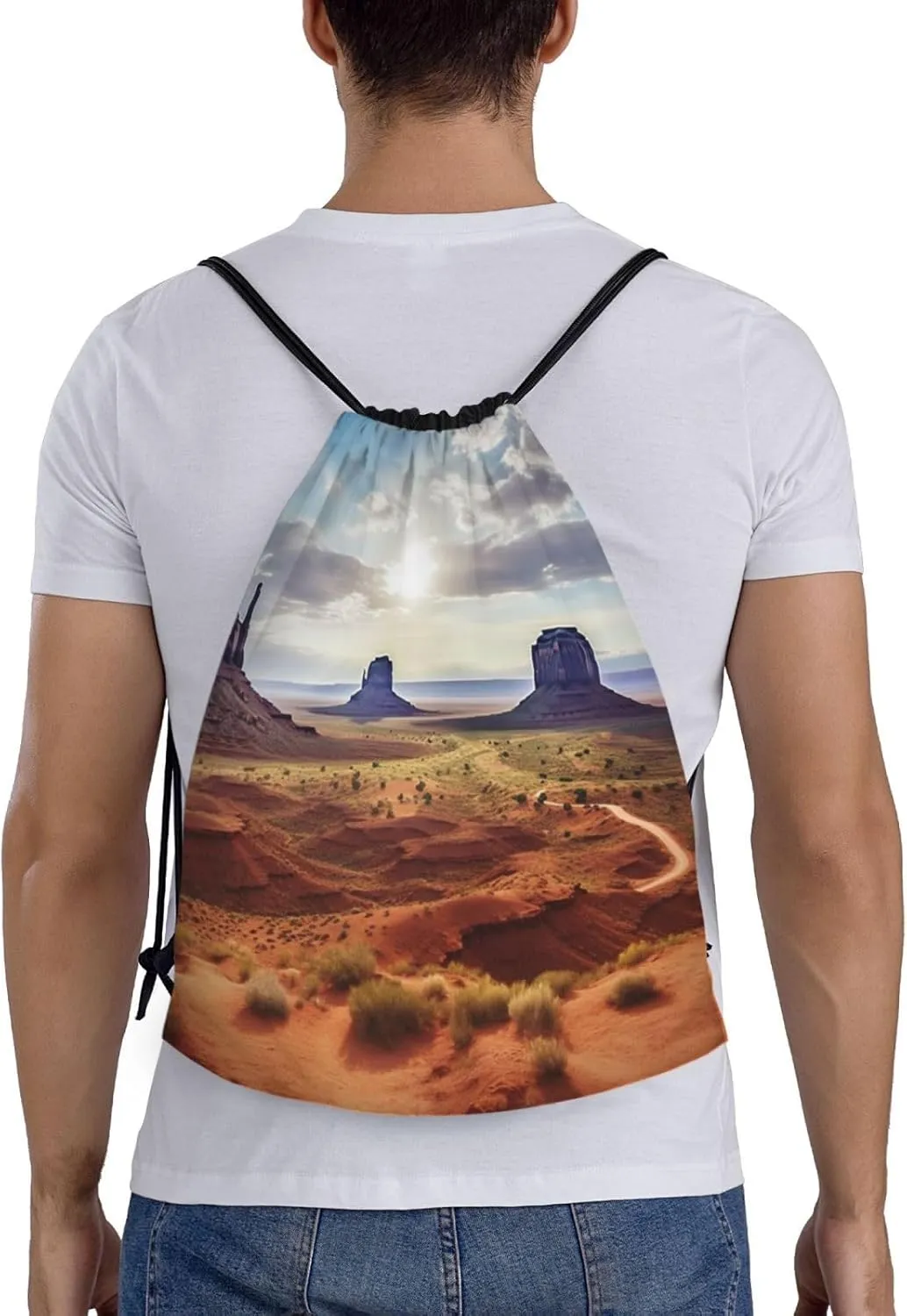 Drawstring Backpack Gym Bag Cinch Bag Foldable Draw String Back Bag Landscape of Monument Valley Drawstring Bags for Travel