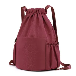 Drawstring Backpack Sports Gym Bag With Multi Pockets Red  HLC040