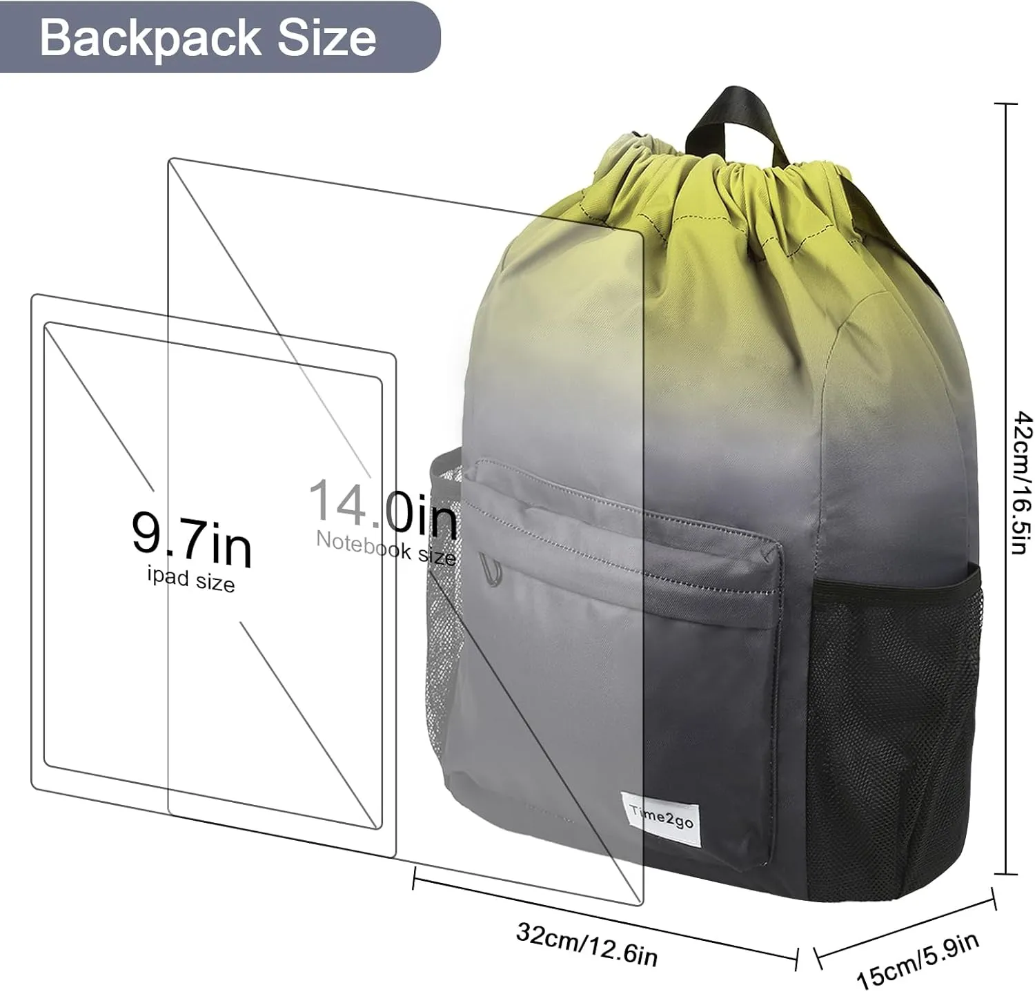 Drawstring Backpack Sports Gym Sackpack with Mesh Pockets Water-Resistant String Cinch Beach Bag for Men Women(Yellow Black)