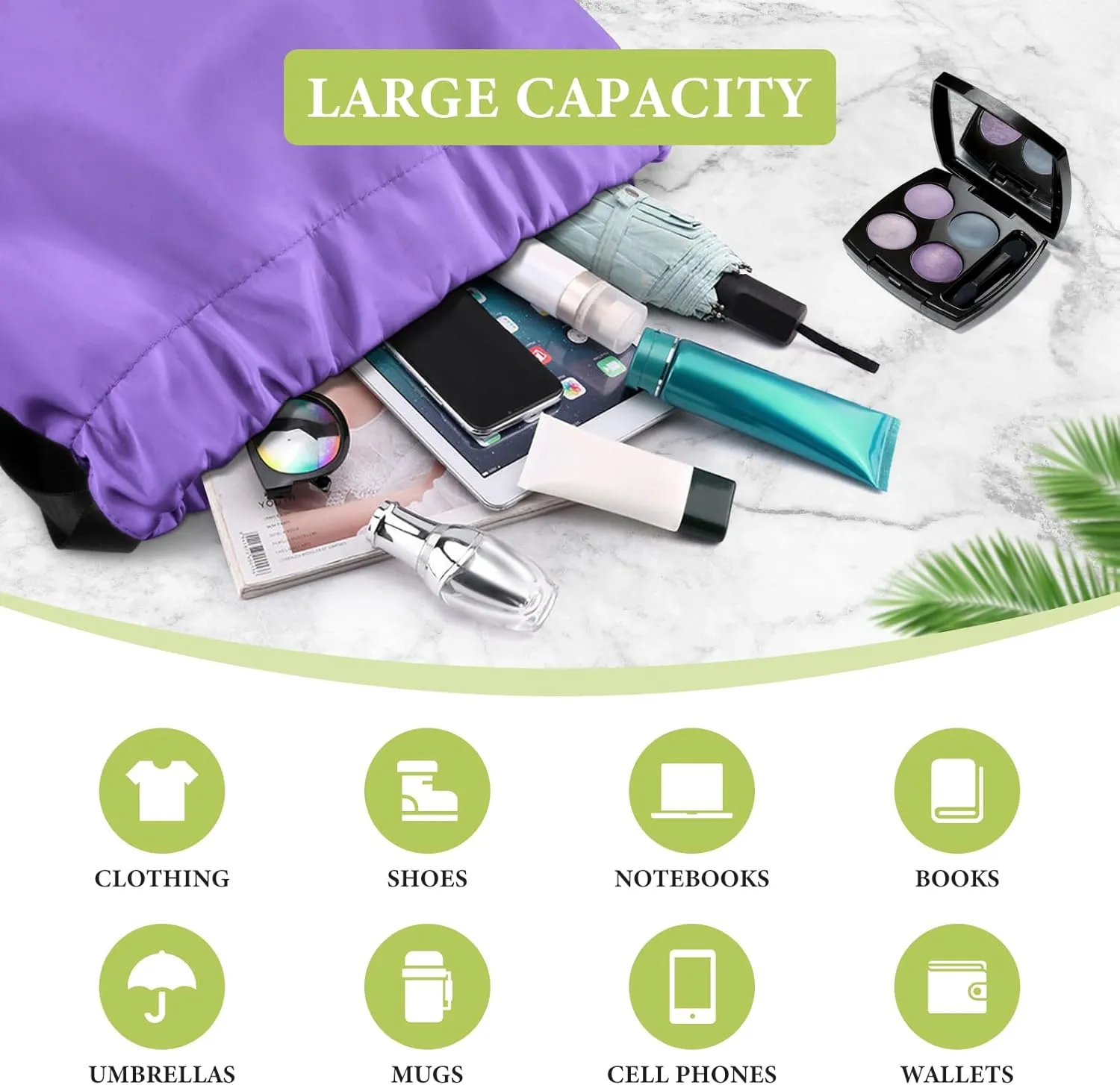Drawstring Backpack Waterproof Drawstring Backpack Bag Sports Gym Bag with Side Pocket for Women Men (Purple)