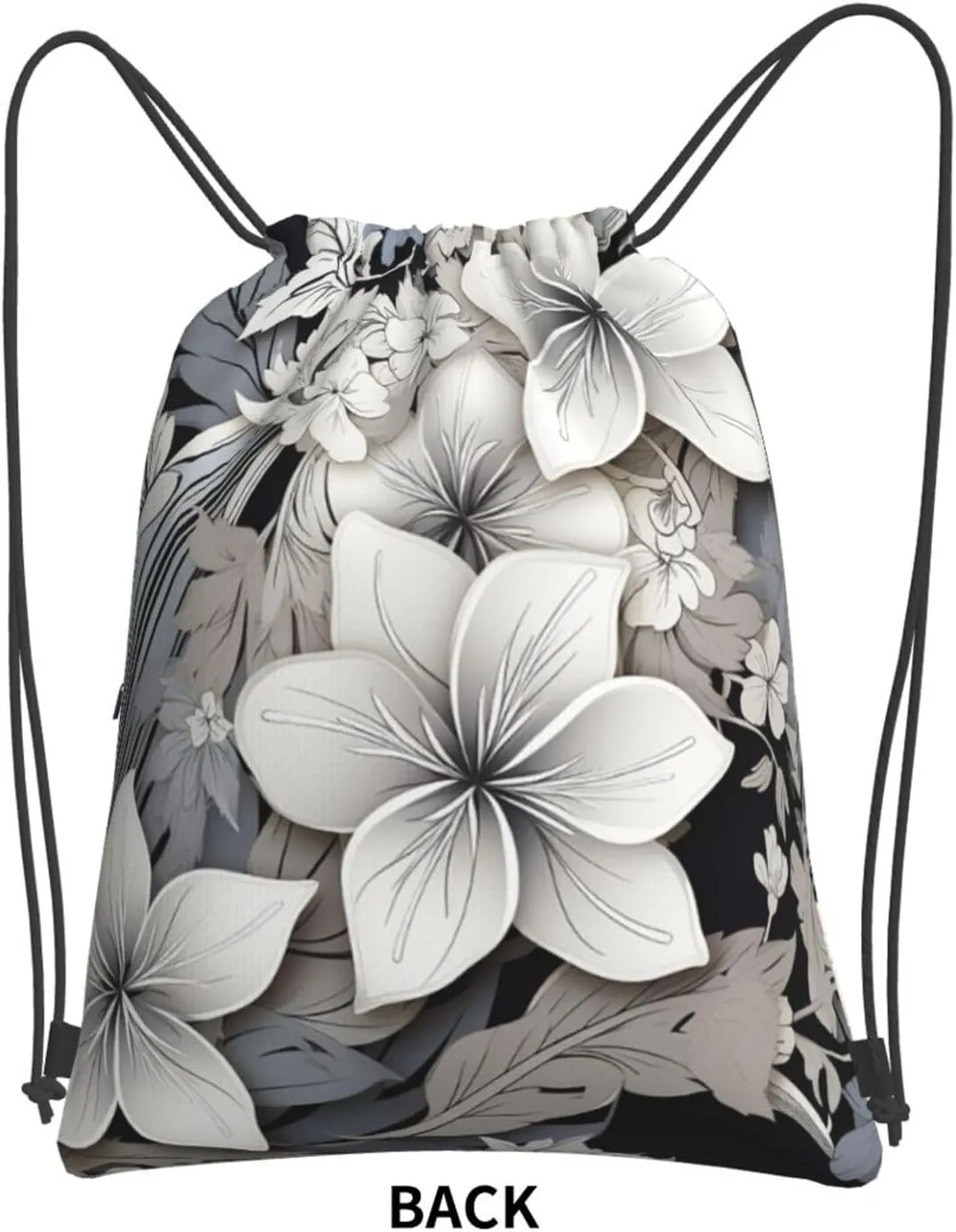 Drawstring Bag Gym Sack Drawstring Backpack Sport Gym Sack Cinch Bag Two Giraffes Face to Face Sport Bags for Travel, Black and White Tropical Flowers, One Size