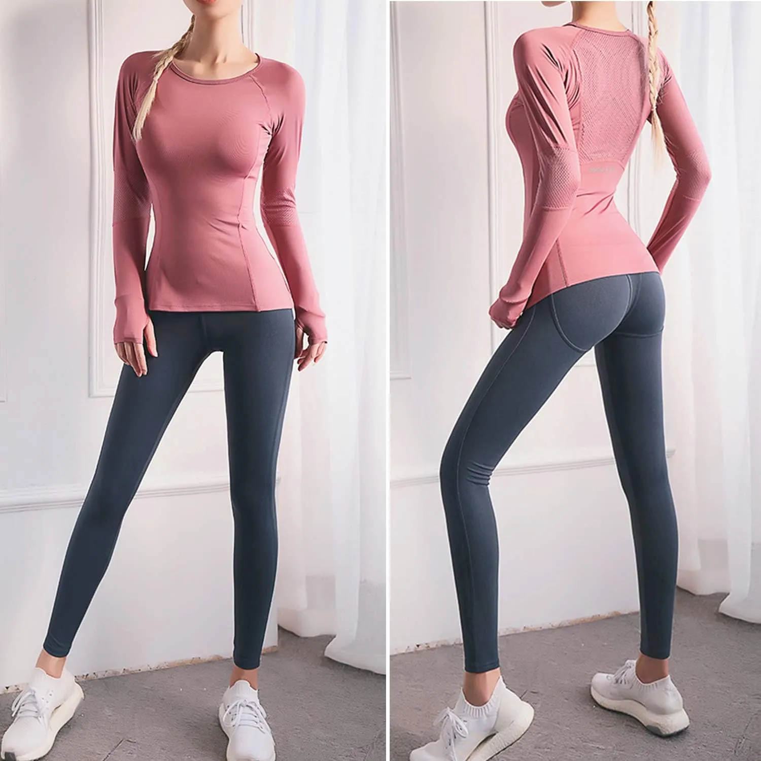 DREAM SLIM Women Long Sleeve Workout Shirts Girls Stretchy Slim Fit Yoga Gym Tops Mesh Back Running Sports Shirts …