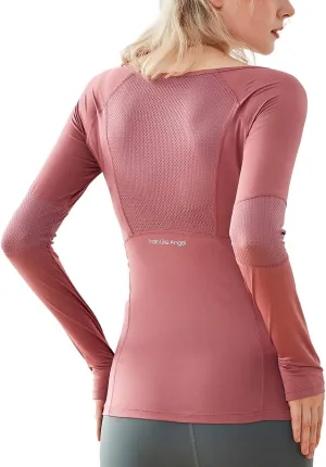 DREAM SLIM Women Long Sleeve Workout Shirts Girls Stretchy Slim Fit Yoga Gym Tops Mesh Back Running Sports Shirts …