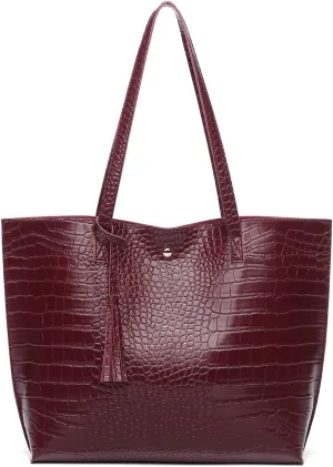 Dreubea Women's Soft Faux Leather Tote Shoulder Bag from, Big Capacity Tassel Handbag