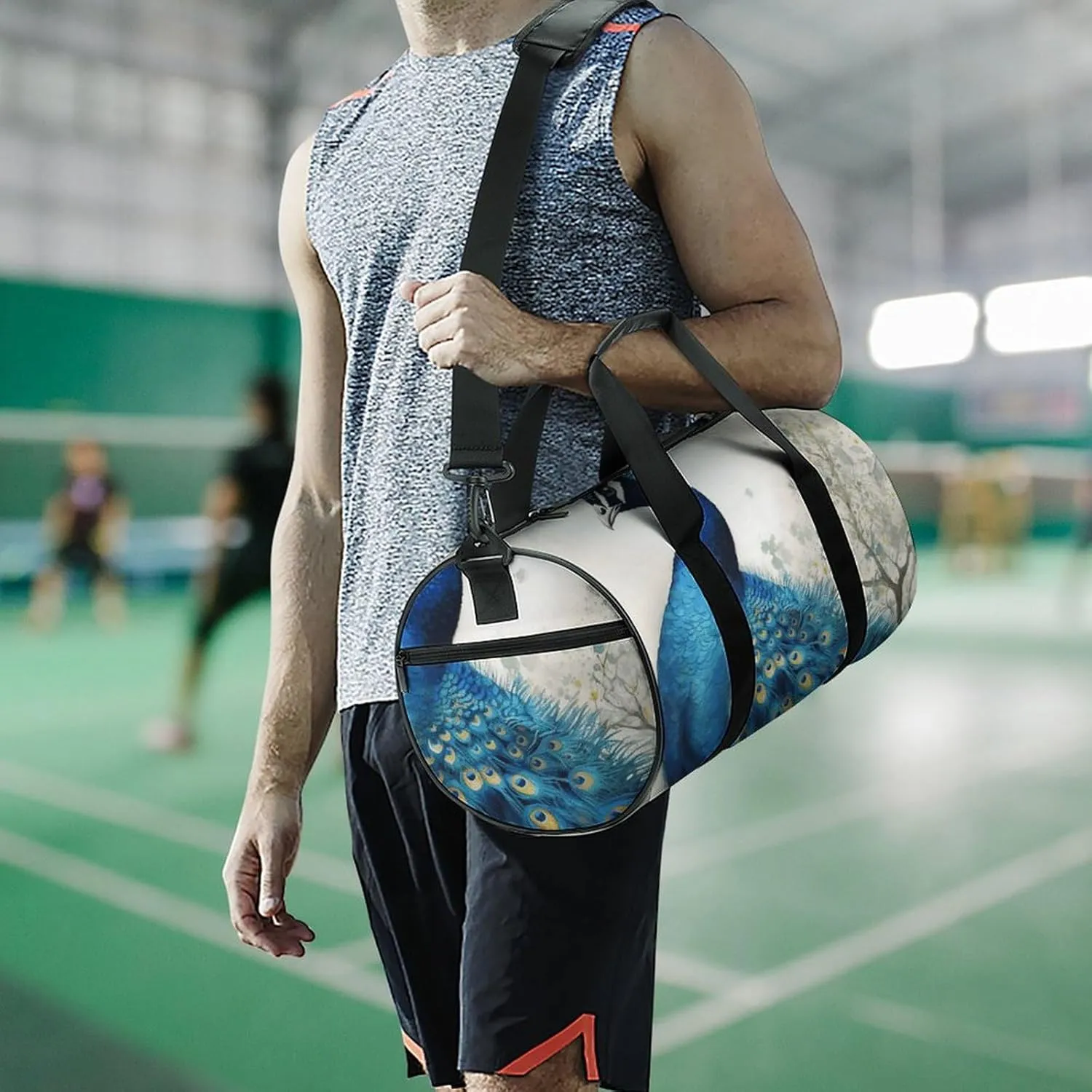 Duffel Bag for Men Women Gym Bag Blue Peacock Travel Duffel Bag Waterproof Overnight Bag for Sports Workout