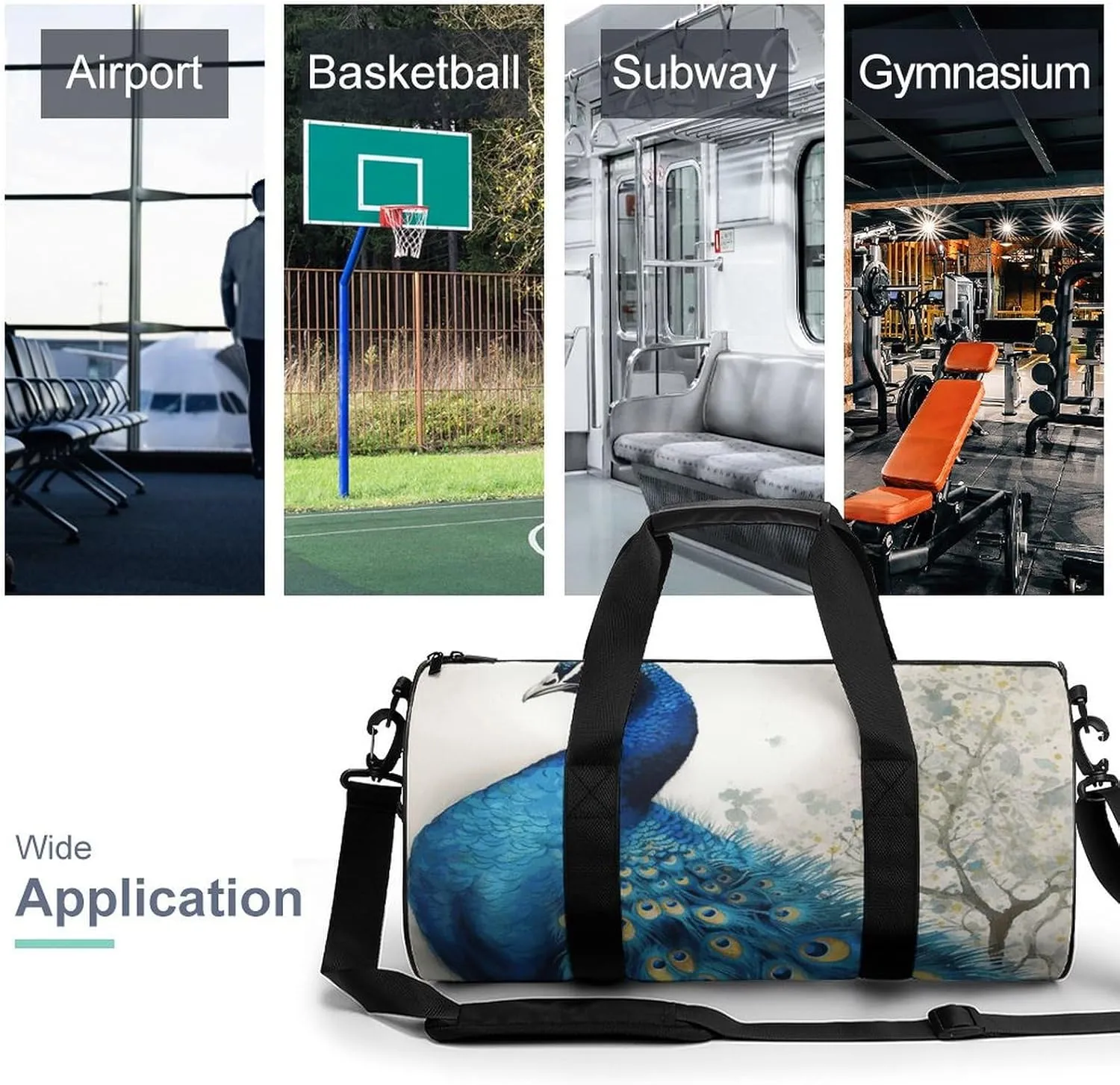 Duffel Bag for Men Women Gym Bag Blue Peacock Travel Duffel Bag Waterproof Overnight Bag for Sports Workout