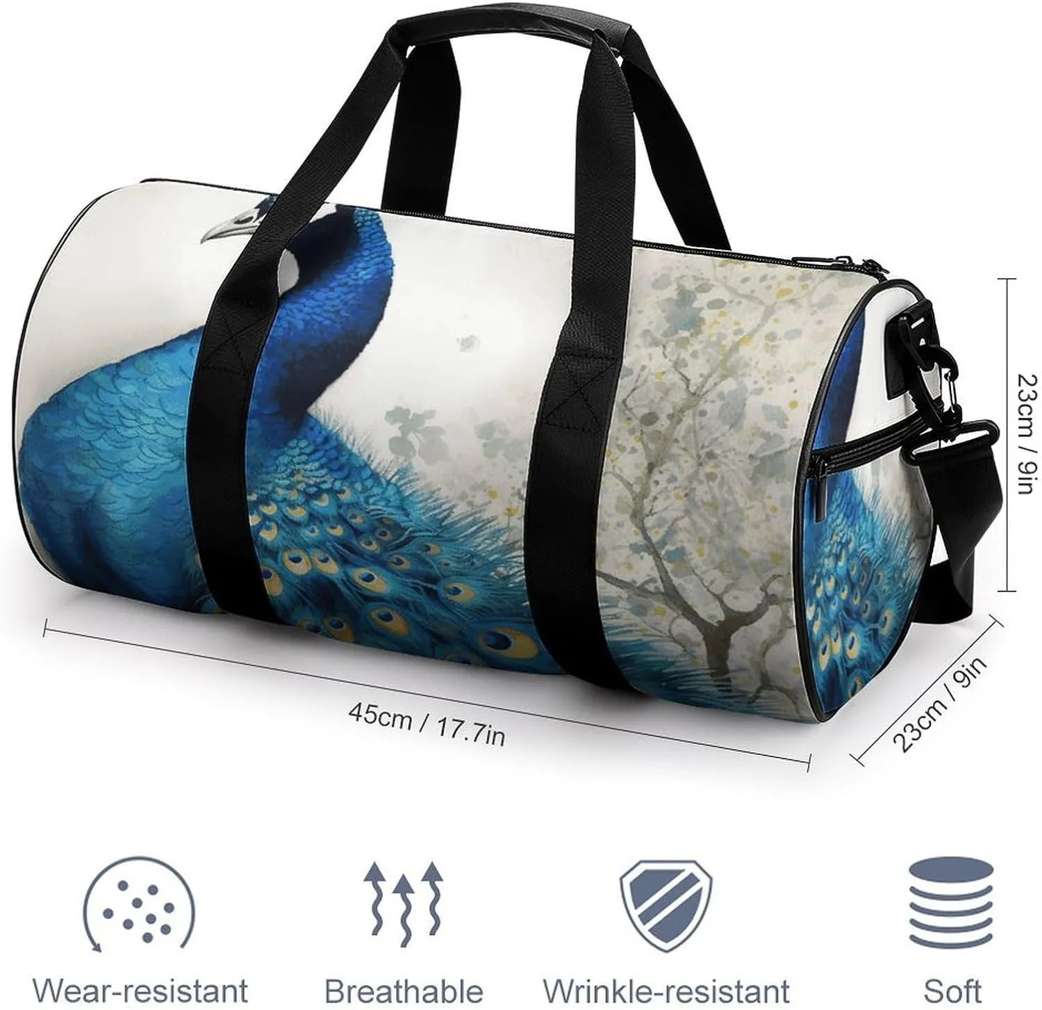 Duffel Bag for Men Women Gym Bag Blue Peacock Travel Duffel Bag Waterproof Overnight Bag for Sports Workout