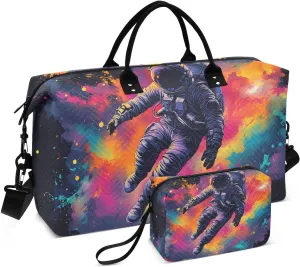 Duffel Bag for Traveling, Galaxy Colorful Astronaut Gym Bags with Multiple Interior Pockets for Women Men Toiletry Purse Included 20.5”x 1.9” x 13.8”