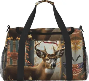 Duffle Bag for Travel, American Wildlife Deer Forest Weekender Overnight Duffel Bag, Carry On Bag Gym Bag for Women Men, Personal Item Travel Bag