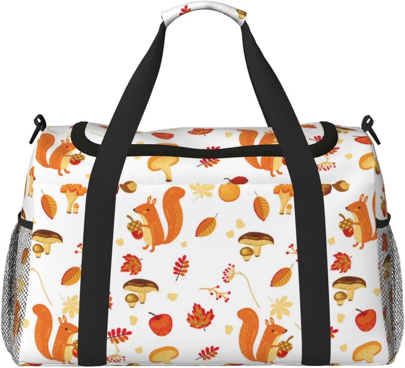 Duffle Bag for Travel, Bohemian Cute Squirrel Mushroom Weekender Overnight Duffel Bag, Carry On Bag Gym Bag for Women Men, Personal Item Travel Bag