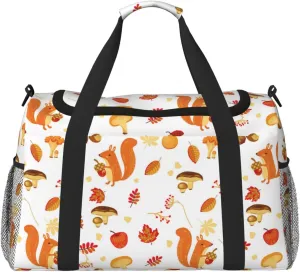Duffle Bag for Travel, Bohemian Cute Squirrel Mushroom Weekender Overnight Duffel Bag, Carry On Bag Gym Bag for Women Men, Personal Item Travel Bag