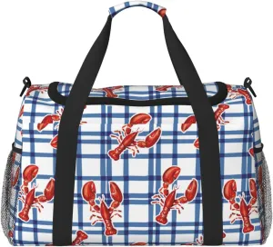 Duffle Bag for Travel, Crayfish Plaid Weekender Overnight Duffel Bag, Carry On Bag Gym Bag for Women Men, Personal Item Travel Bag