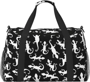 Duffle Bag for Travel, Gecko Lizard Black White Weekender Overnight Duffel Bag, Carry On Bag Gym Bag for Women Men, Personal Item Travel Bag