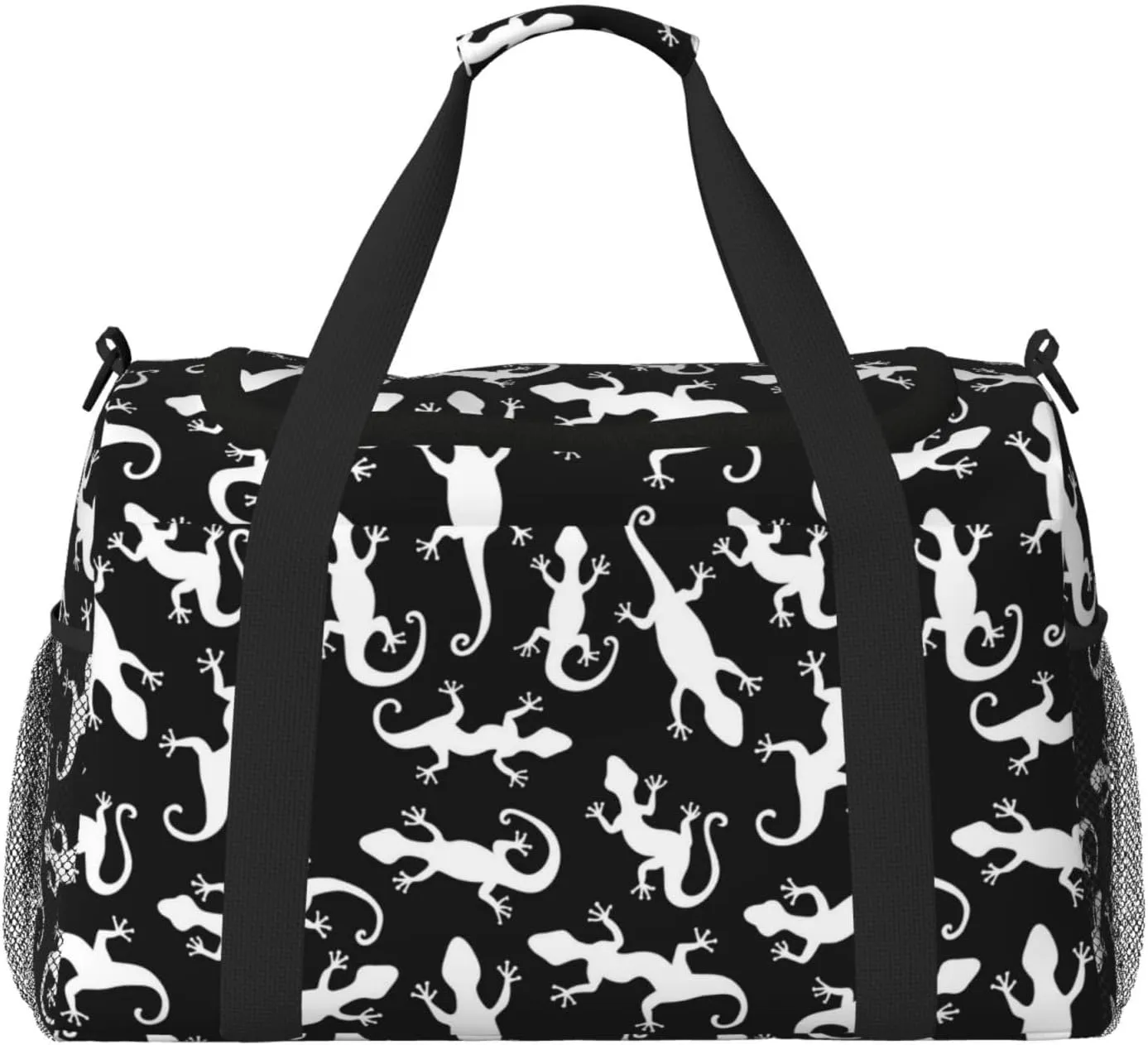 Duffle Bag for Travel, Gecko Lizard Black White Weekender Overnight Duffel Bag, Carry On Bag Gym Bag for Women Men, Personal Item Travel Bag