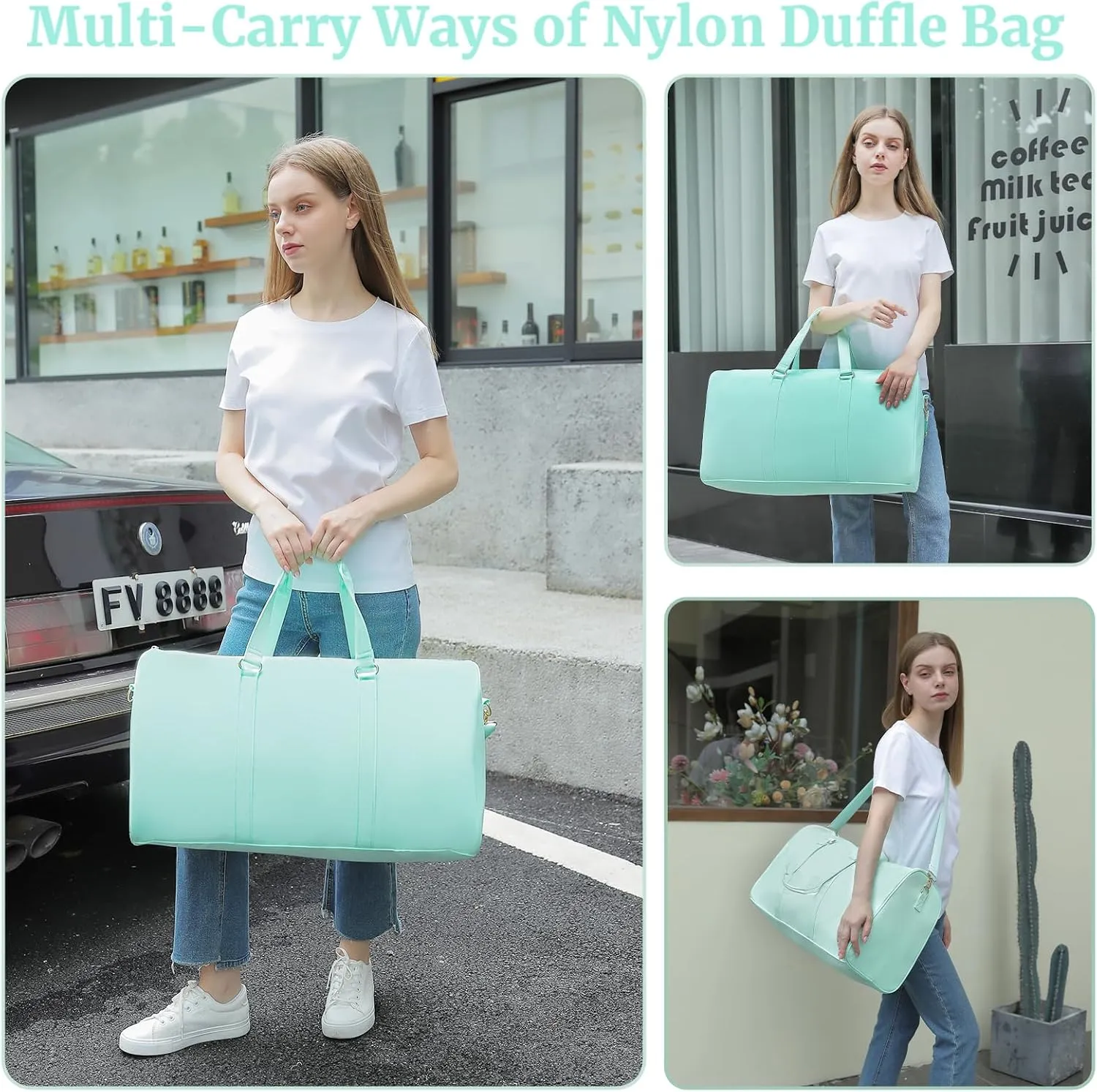Duffle Bag for Travel - Large Water-resistant Sports Gym Weekender Bag (Mint)
