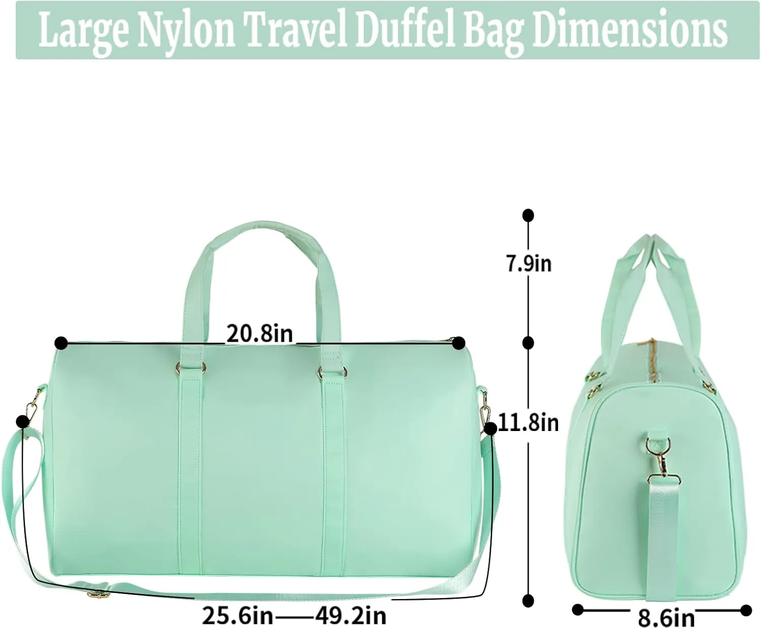 Duffle Bag for Travel - Large Water-resistant Sports Gym Weekender Bag (Mint)