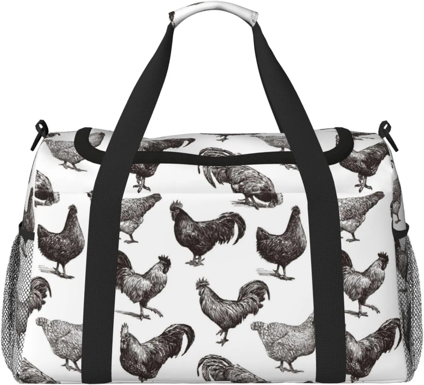 Duffle Bag for Travel, Sketch Chicken Black White Weekender Overnight Duffel Bag, Carry On Bag Gym Bag for Women Men, Personal Item Travel Bag