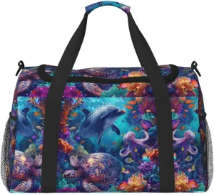 Duffle Bag for Travel, Underwater Turtle Dolphin Octopus Weekender Overnight Duffel Bag, Carry On Bag Gym Bag for Women Men, Personal Item Travel Bag