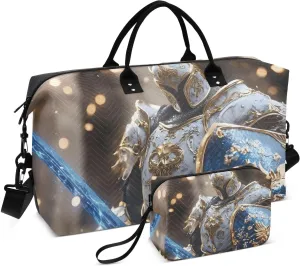 Duffle Bag Warrior Sword Blue for Travel, Gym Bag with Multiple Interior Pockets for Men Women Overnight Purse Included 20.5 x 1.9 x 13.8 In