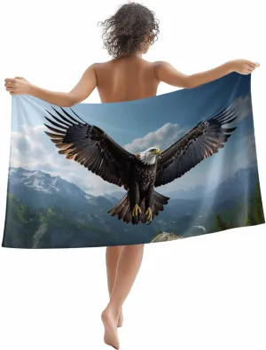 Eagle Microfiber Sandproof Beach Towel for Pool Swimming, Forest Mountains Range Sky Animal Natural Landscape Quick Dry Absorbent Soft Towels for Bath Camping Travel, Lightweight Breathable 30"x60"
