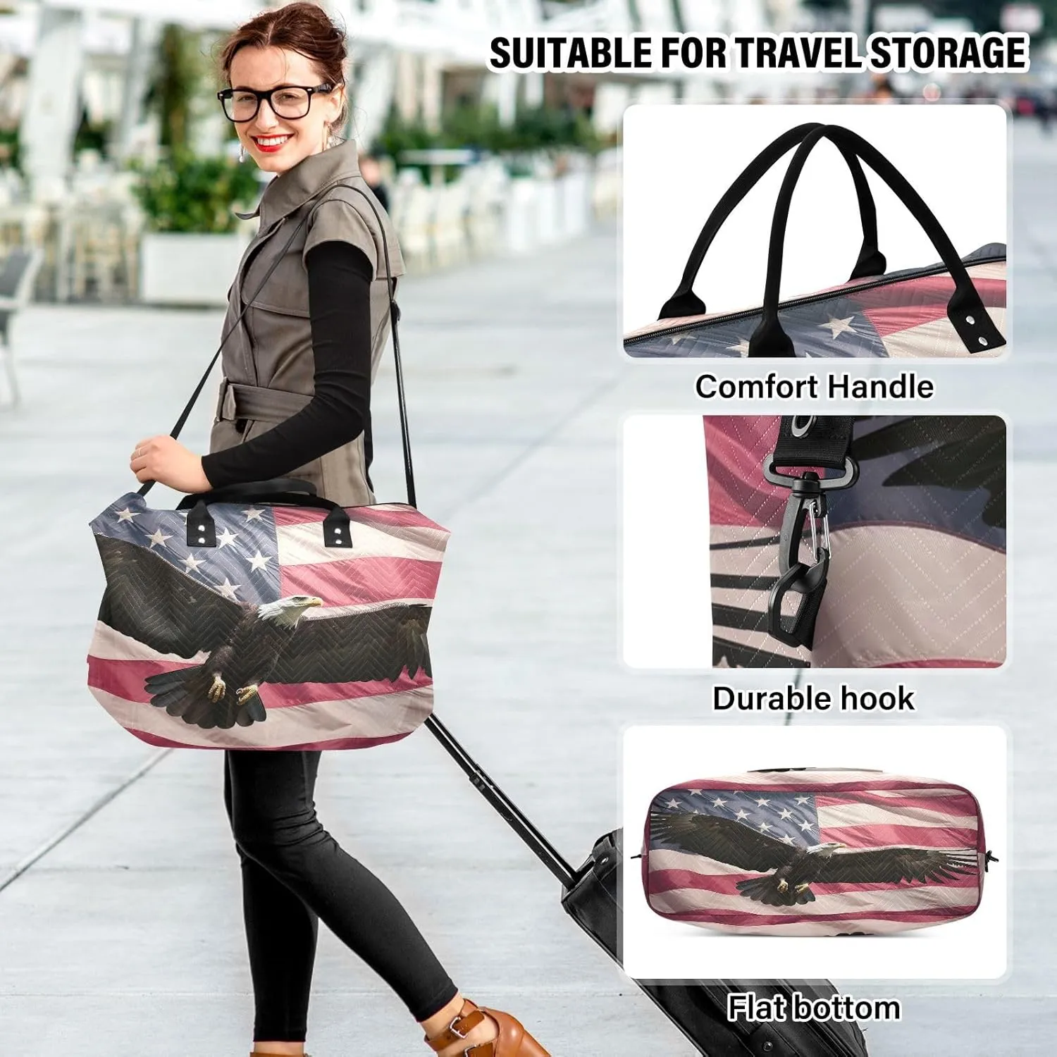 Eagle Us Flags Sports Gym Bag for Women Men Travel Duffel Bag Weekend Overnight Carry on Bag with Toiletry Bag Yoga Bag for Yoga Workout Swimming Hospital Plane