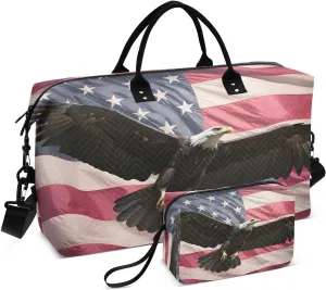 Eagle Us Flags Sports Gym Bag for Women Men Travel Duffel Bag Weekend Overnight Carry on Bag with Toiletry Bag Yoga Bag for Yoga Workout Swimming Hospital Plane