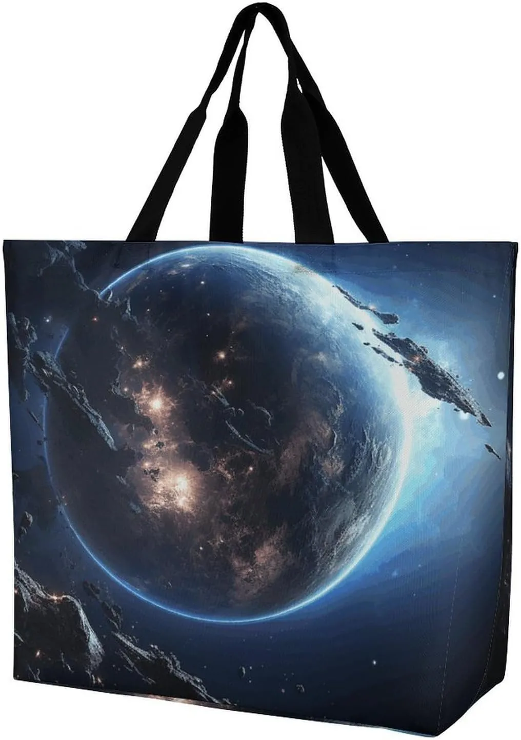 Earth And Moon Tote Bag for Women Reusable Grocery Shoulder Bag Shopping Bags for Travel, Groceries