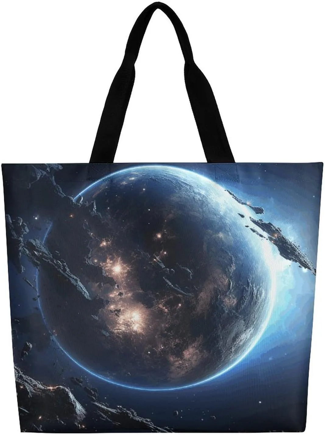Earth And Moon Tote Bag for Women Reusable Grocery Shoulder Bag Shopping Bags for Travel, Groceries