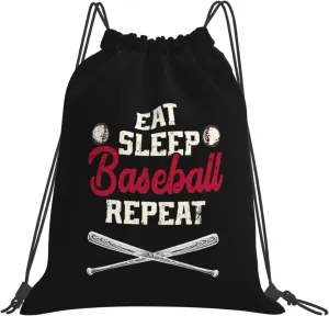 Eat Sleep Baseball Repeat Unisex Drawstring Backpack Bag Sport Gym Swim Travel Sackpack