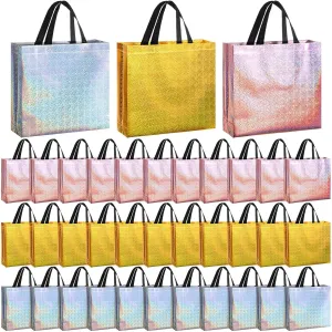 Eccliy 60 Pcs Reusable Gift Tote Bags Grocery Shopping Bag with Handles Thank You Gift Bags for Bridesmaid Wedding(Glitter Mix Color)