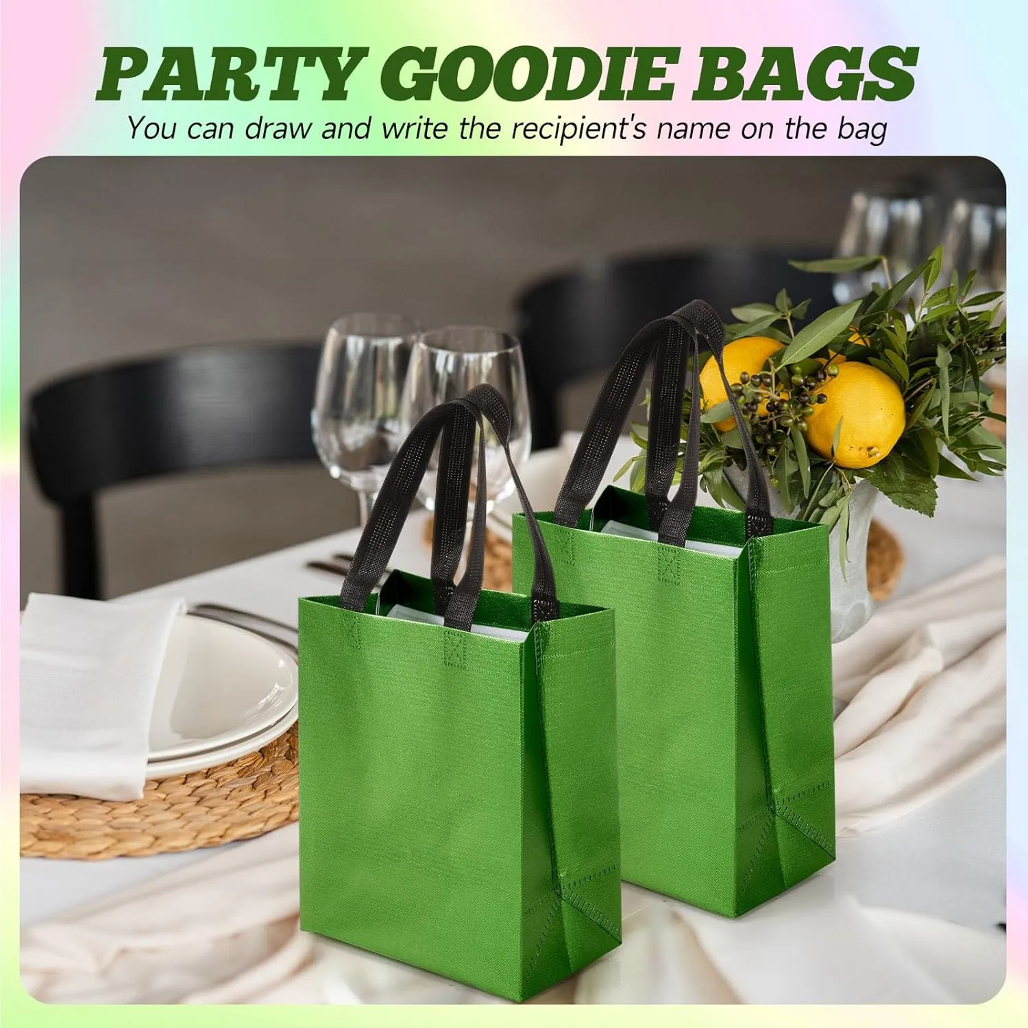 Eccliy 80 Pieces Gift Bags Set Glossy Reusable Tote with Handles Grocery Bags Bulk for Wedding, Bachelorette Party, Christmas(Medium,Green)