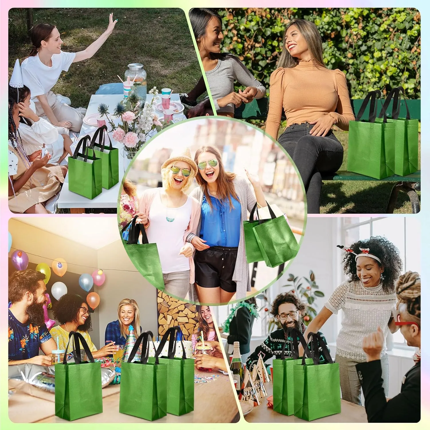 Eccliy 80 Pieces Gift Bags Set Glossy Reusable Tote with Handles Grocery Bags Bulk for Wedding, Bachelorette Party, Christmas(Medium,Green)