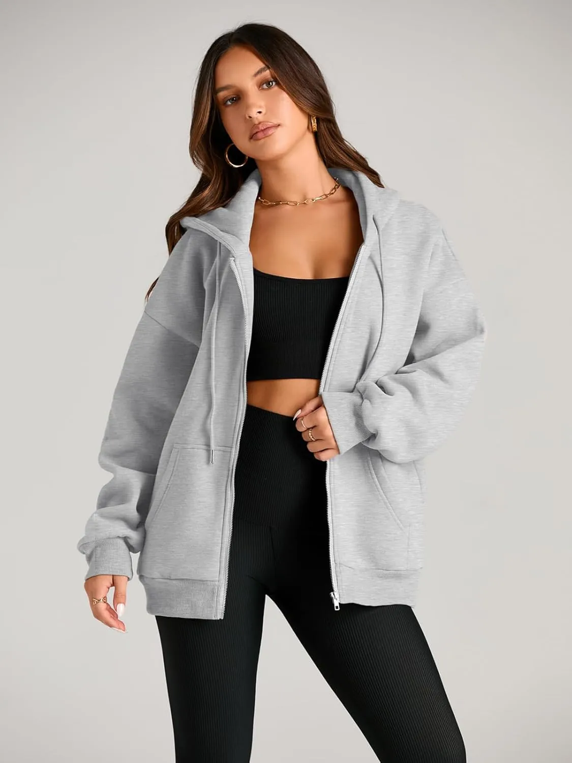 EFAN Women's Drawstring Zip Up Cute Hoodies Fall Jacket Oversized Casual Sweatshirts with Pocket