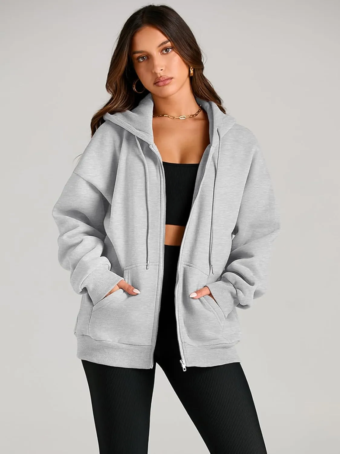 EFAN Women's Drawstring Zip Up Cute Hoodies Fall Jacket Oversized Casual Sweatshirts with Pocket