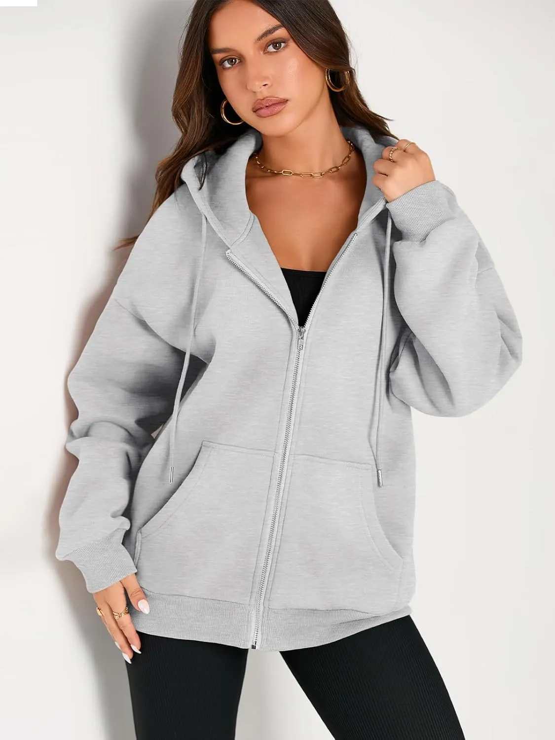 EFAN Women's Drawstring Zip Up Cute Hoodies Fall Jacket Oversized Casual Sweatshirts with Pocket
