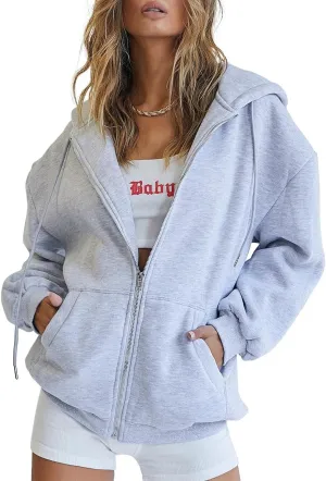 EFAN Women's Drawstring Zip Up Cute Hoodies Fall Jacket Oversized Casual Sweatshirts with Pocket