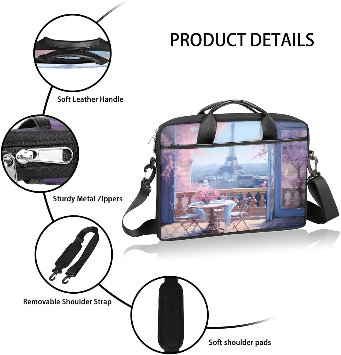 Eiffel Tower Spring Flowers 15 Inch Laptop Bag Laptop Shoulder Bag Computer Cases for Laptops or Tablets