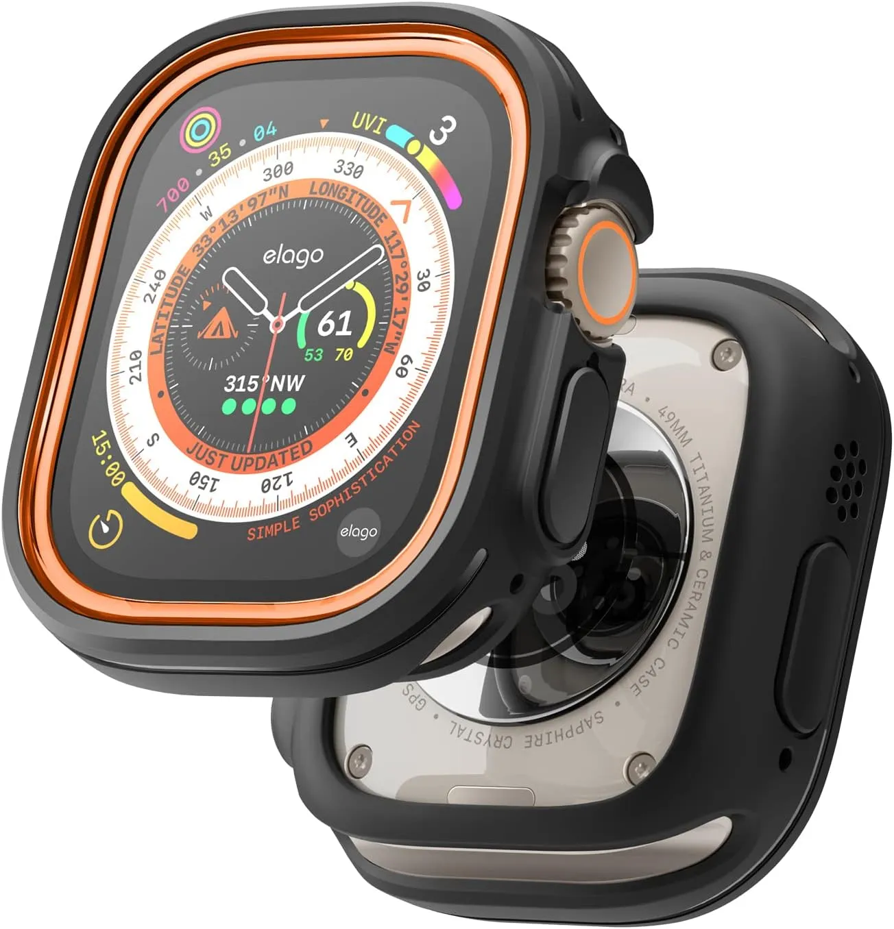 elago Duo Case Compatible with Apple Watch Ultra 2, Apple Watch Ultra Case, Full Protection (Hard PC   TPU Material), Full Access to Screen, Two PCs Included. Strap not Included