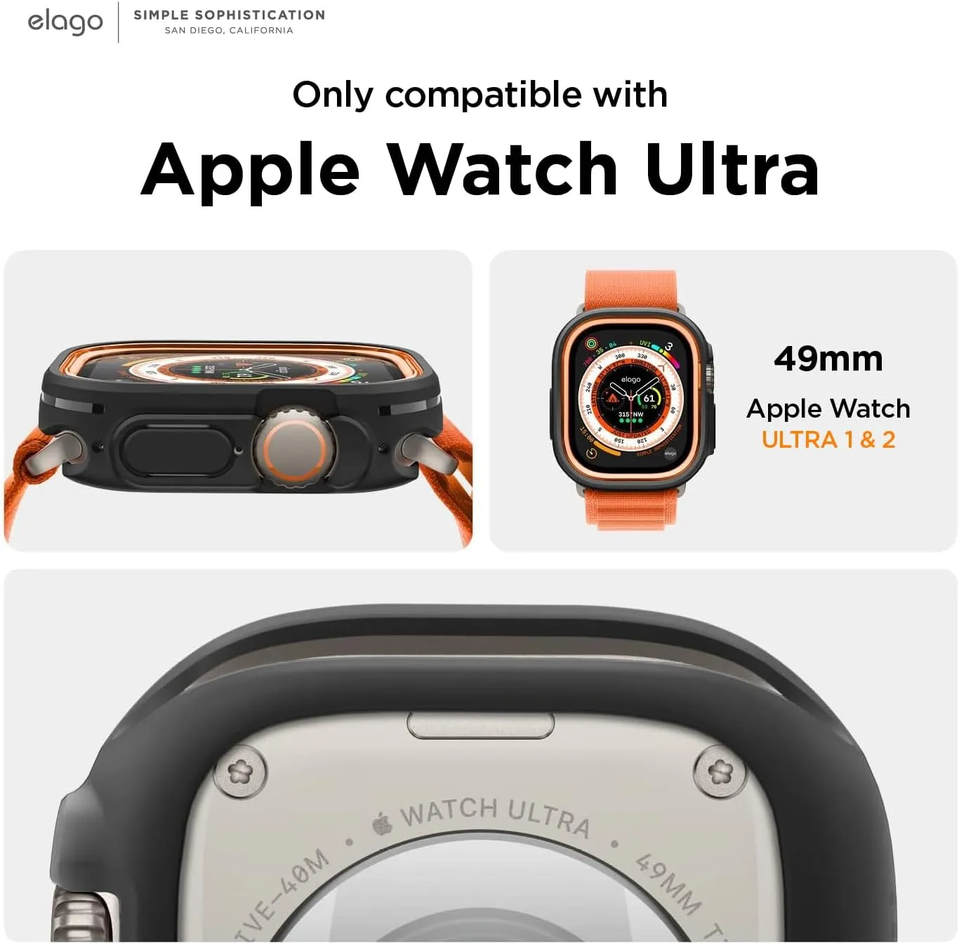 elago Duo Case Compatible with Apple Watch Ultra 2, Apple Watch Ultra Case, Full Protection (Hard PC   TPU Material), Full Access to Screen, Two PCs Included. Strap not Included