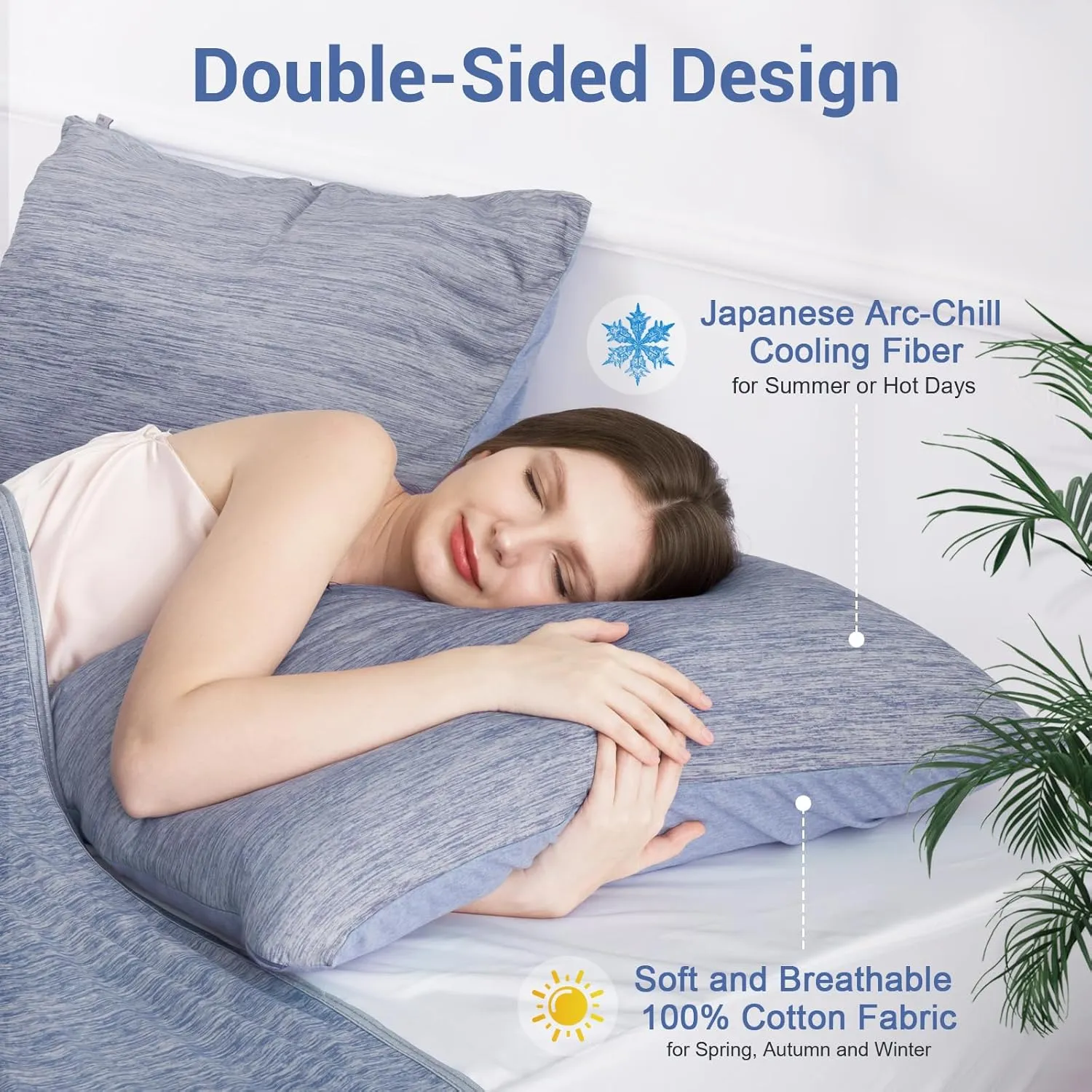 Elegear Cooling Pillow Cases for Hot Sleepers, Japanese Q-Max 0.45 Cooling Pillowcases, Both Sides(Cooling/Cotton), Breathable Soft Pillowcase for Hair and Skin, Set of 2-Blue (King (20" x 36"))