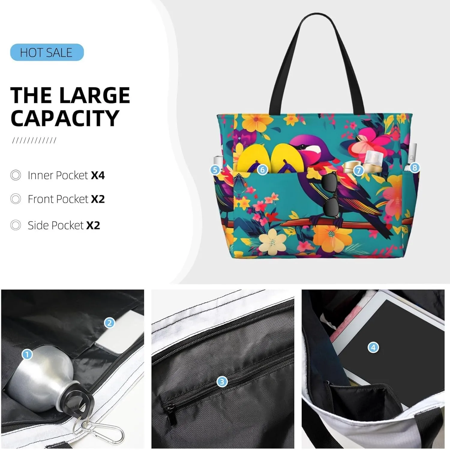 Elephant Family Large Capacity Beach Travel Bag - Waterproof Zipper Vacation Tote for Sandproof Storage, and Camping