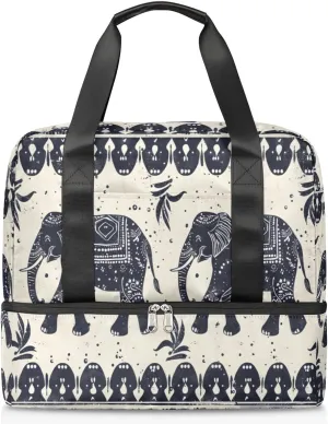 Elephants Ethnic Travel Duffel Bag Dry Wet Separated Sports Tote Travel Duffle Bag Gym Workout Bag Women Travel Duffel Bag for Women, Travel, Gym, Work