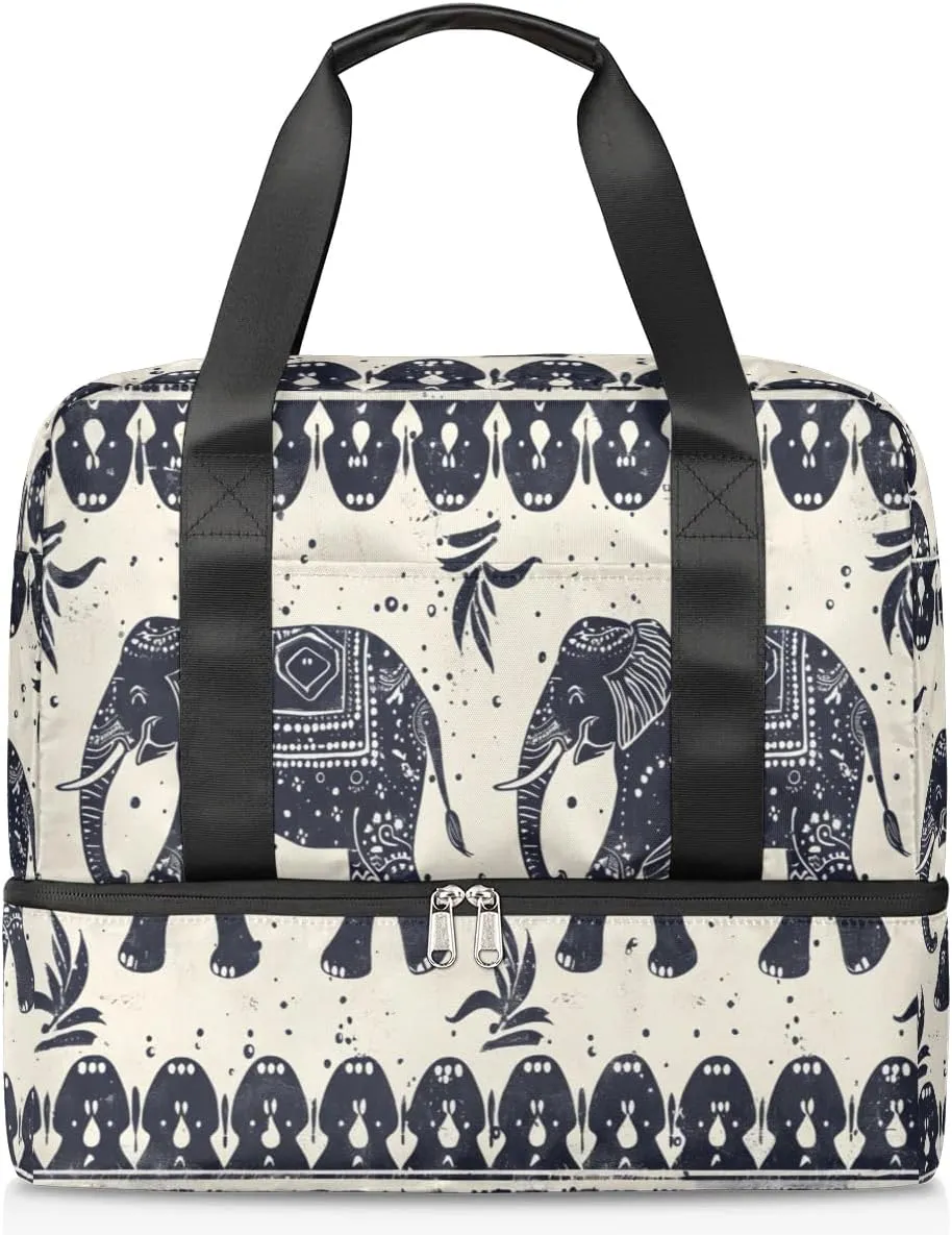 Elephants Ethnic Travel Duffel Bag Dry Wet Separated Sports Tote Travel Duffle Bag Gym Workout Bag Women Travel Duffel Bag for Women, Travel, Gym, Work