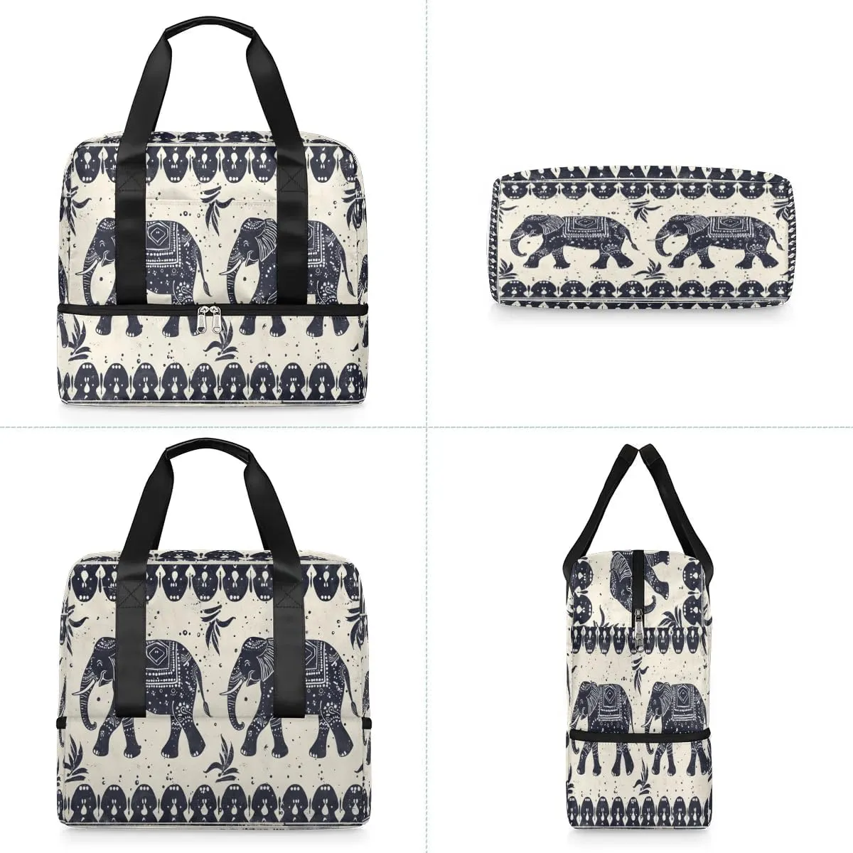 Elephants Ethnic Travel Duffel Bag Dry Wet Separated Sports Tote Travel Duffle Bag Gym Workout Bag Women Travel Duffel Bag for Women, Travel, Gym, Work