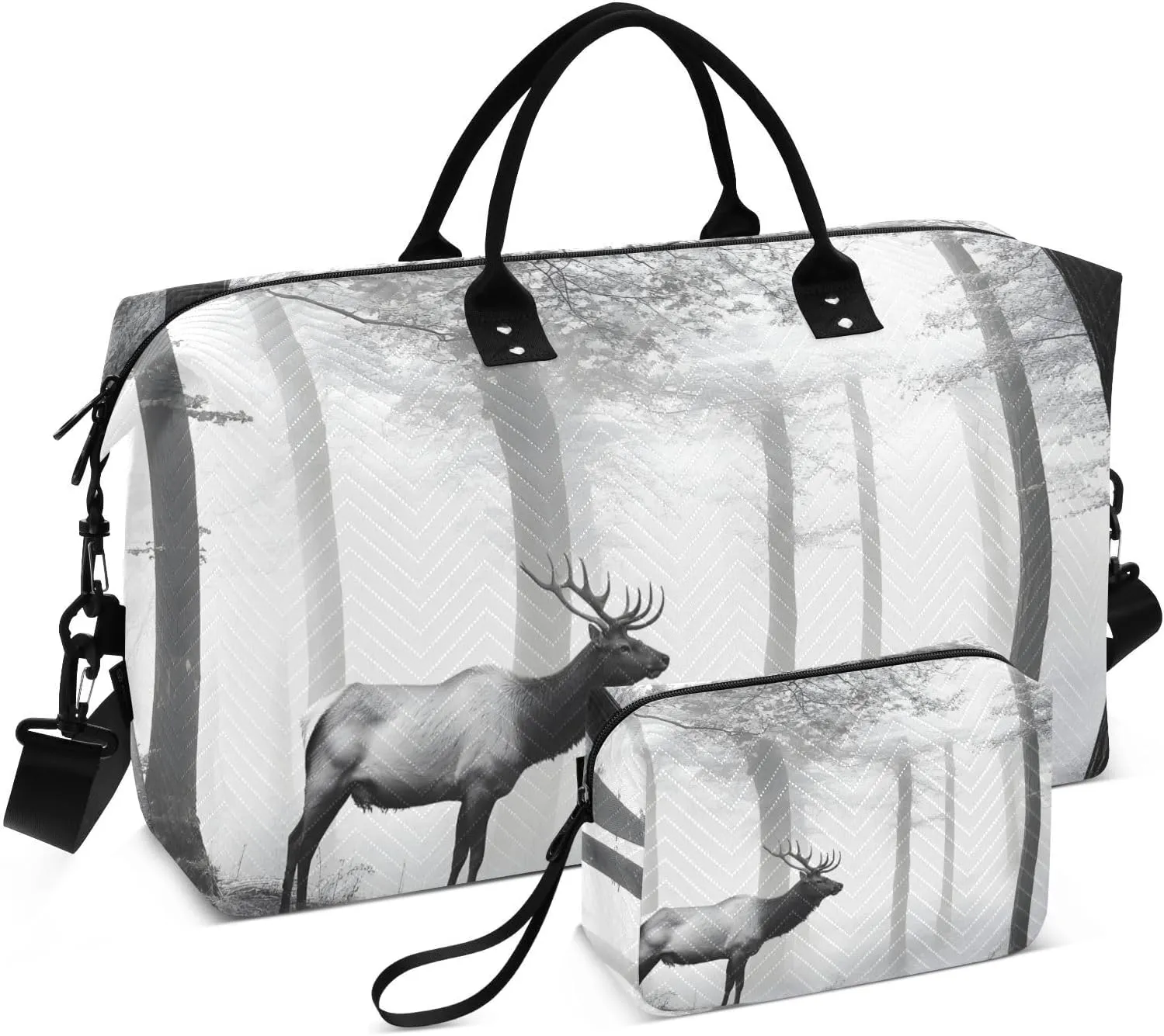 Elk Forest White Travel Duffel Bag, Gym Bags with Multiple Interior Pockets for Men Women Toiletry Purse Included 20.5”x 1.9” x 13.8”